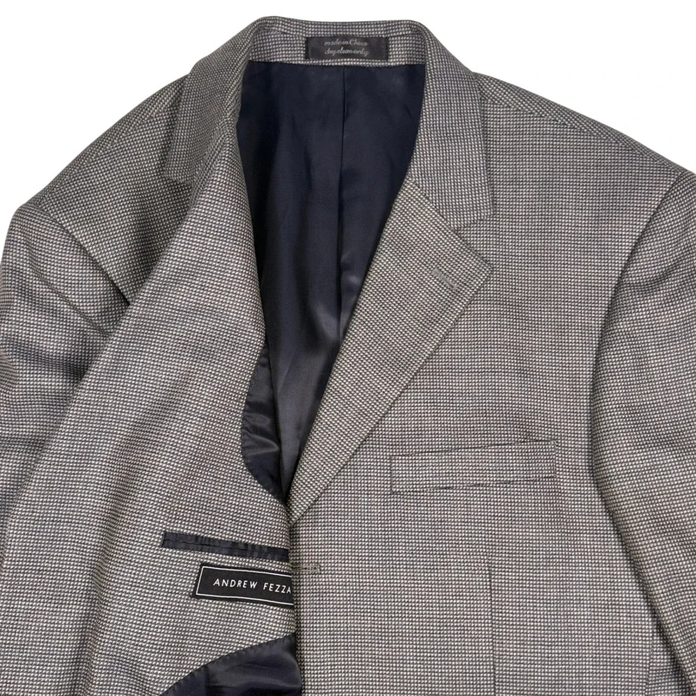 Andrew Fezza Blazer‎ Mens 43R Gray Houndstooth Wool/Silk/Poly/Rayon